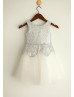 Silver Sequin Peplum Skirt Tulle Flower Girl Dress